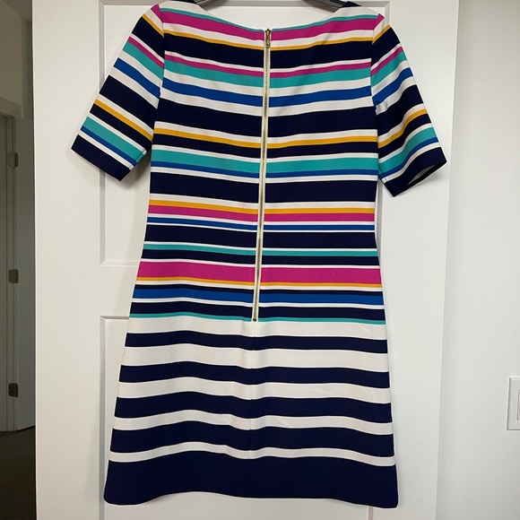 Flattering Striped Colorful Eliza J Midi Dress Perfect for Florida, Palm Springs - Picture 2 of 3